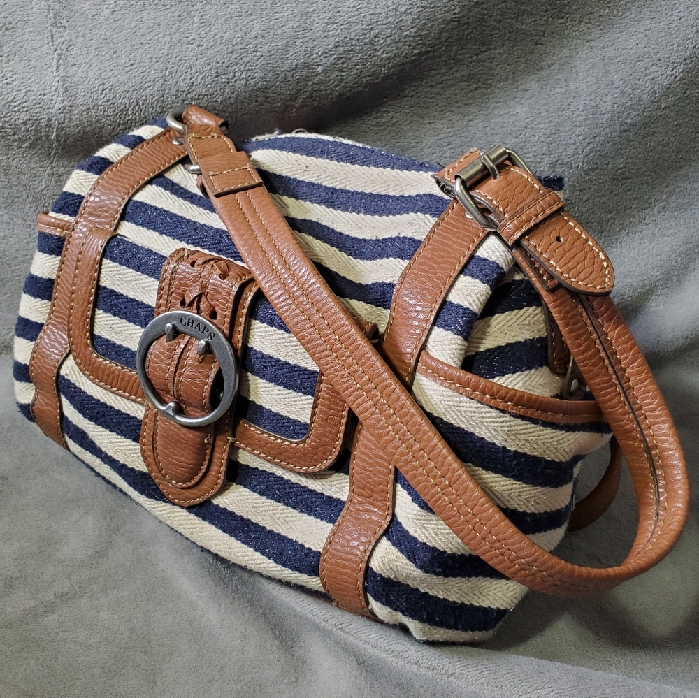 Chaps Boho Vegan Shoulder Bag Navy and White Medium Sized